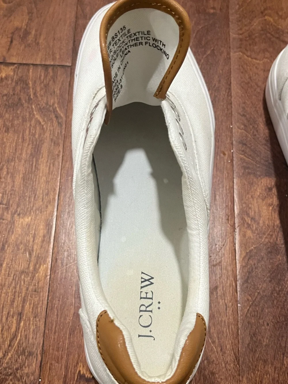 J. Crew White Canvas Sneakers with Tan Heel Accent